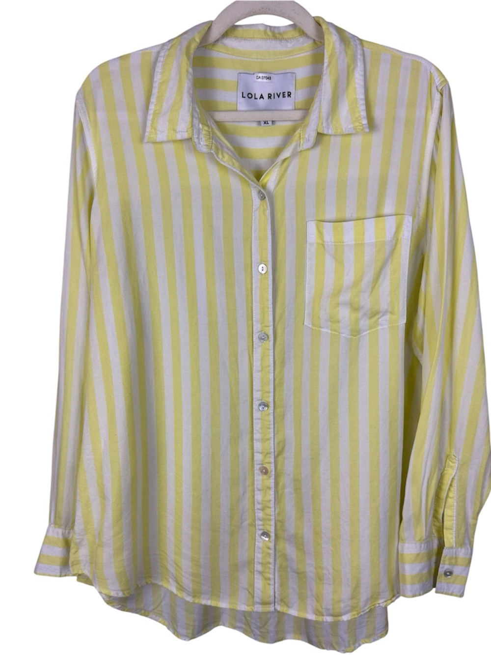 LOLA RIVER Yellow & White Casual Chic Coastal Striped Button Down Shirt XL